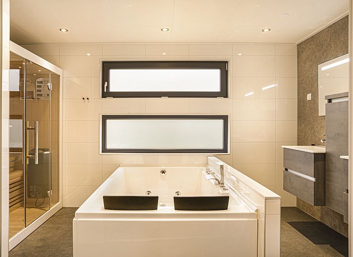 Luxe badkamer met jacuzzi in Sallandse Heuvelrug 2-persoons woning in Hoge Hexel, Twente, Overijssel.