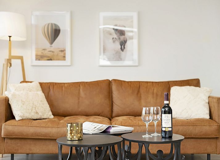 Gezellige woonkamer in Sallandse Heuvelrug 4-persoons woning 4C, Hoge Hexel, met uitzicht op de natuur.