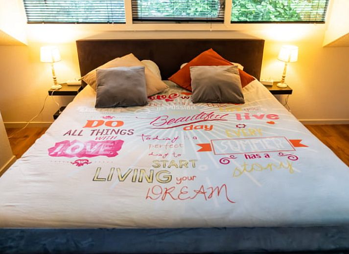 Gezellige woonkamer in vakantiehuis in Vroomshoop, Twente, met open haard.