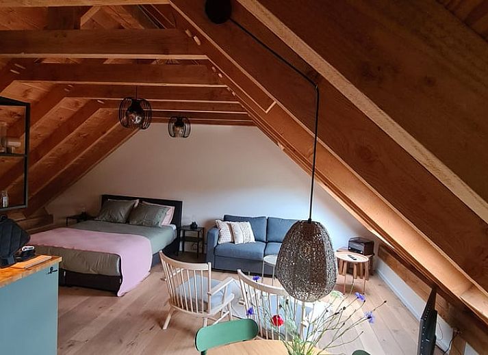 Rustige tuin bij Vakantiehuisje in Hengevelde, Twente met uitzicht op groen landschap.