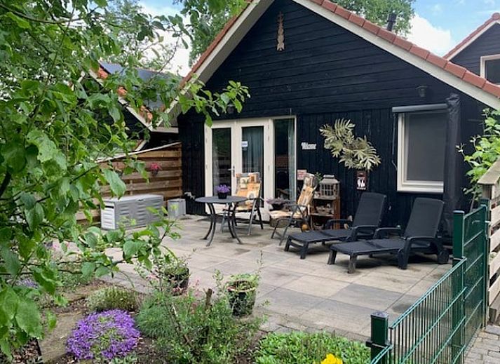 Geniessen Sie die sonnige Veranda des Ferienhauses in Boekelo, Twente, ideal zum Entspannen in der Natur.