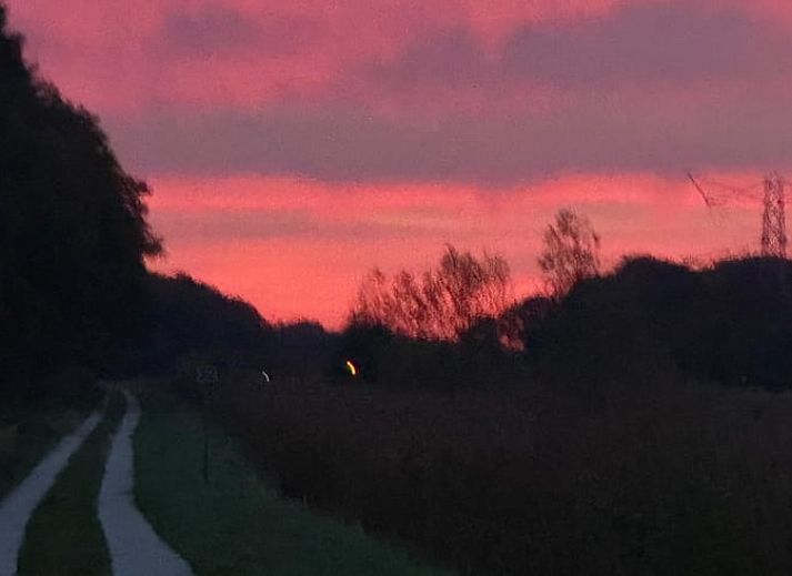 Gemuetlicher Innenbereich des Ferienhauses in Goor, Twente, Overijssel mit stimmungsvollem Esstisch und Weihnachtsbaum fuer eine heimelige Atmosphaere.