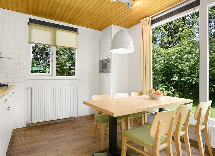 Gezellige woonkamer met open haard in Twenhaarsveld bungalow in Salland, Overijssel.