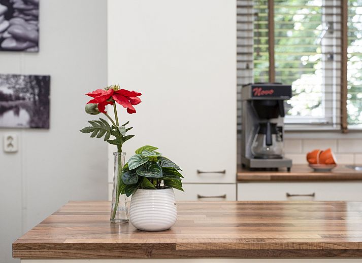 Gemuetliche Sitzecke mit Kamin im Wiedervereinigungsbungalow Twenhaarsveld in Overijssel.
