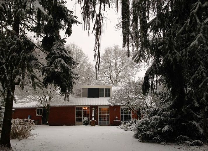 Gemuetliches Ferienhaus in Holten, Salland, umgeben von verschneiter Natur in Overijssel, ideal fuer einen Winterurlaub.