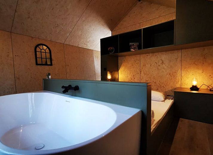 Ferienhaus in Holten, ein charmantes Ferienhaus in den Waeldern von Salland, Overijssel, mit einer einladenden Terrasse und einer natuerlichen Umgebung.