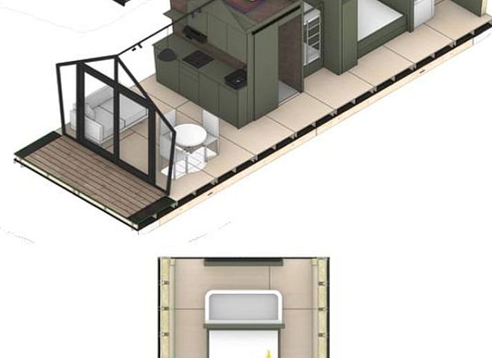 Gemuetlicher Innenbereich des Ferienhauses in Holten, Overijssel, mit bequemen Stuehlen und Blick auf die Landschaft von Salland.