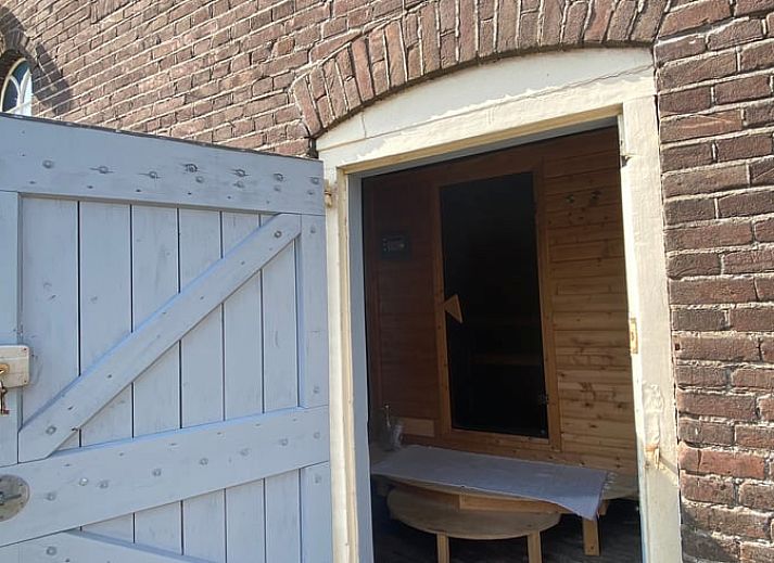 Cozy sitting area on terrace of cottage in Wijhe, Salland, Overijssel.