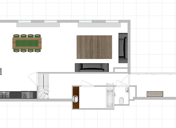 Ruime eetkamer in Vakantiehuis in Zwolle, Salland, Overijssel, met veel natuurlijk licht en gezellige sfeer voor een ontspannen verblijf.