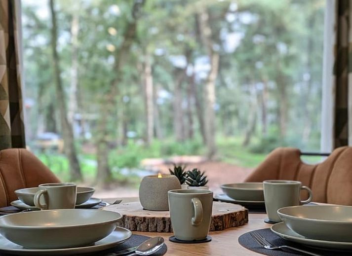 Verlichte entree van Vakantiehuisje in Haarle, gelegen in de bosrijke omgeving van Hellendoorn, Salland, Overijssel.