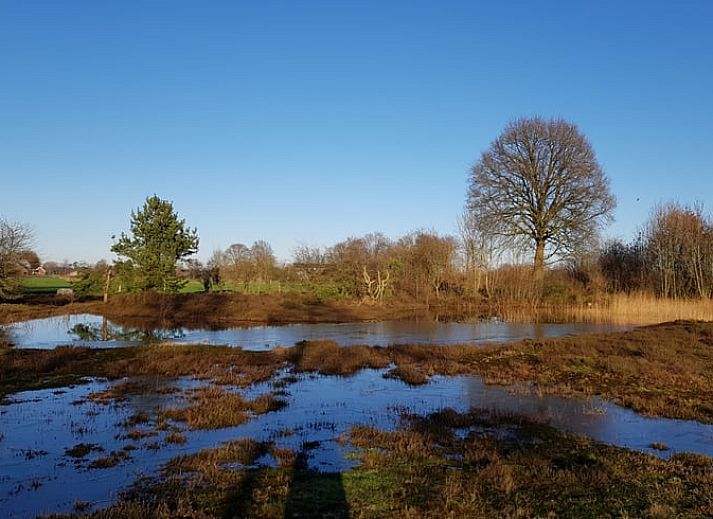 Sustainable Holiday Home in Wesepe, Overijssel with solar panels and rural garden.