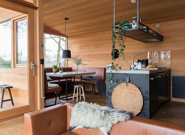 Binnenruimte van Vakantiehuis in Lettele met uitzicht op groene velden, Salland, Overijssel.