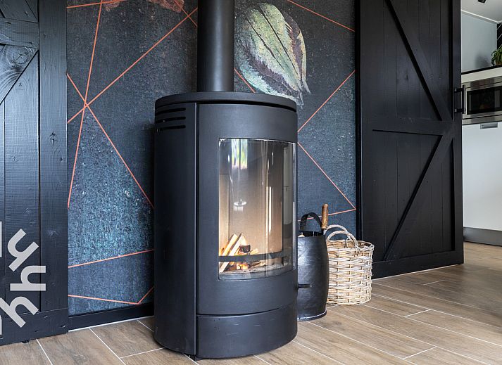 Gemuetliche Leseecke im Ferienhaus OV599 in Nieuw-Heeten, Salland, Overijssel mit Buecherregalen und Pflanzen.