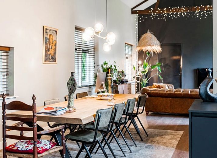 Gezellige binnenruimte in Vakantiehuis in Diepenveen, met sfeervolle verlichting en comfortabele zitplaatsen.