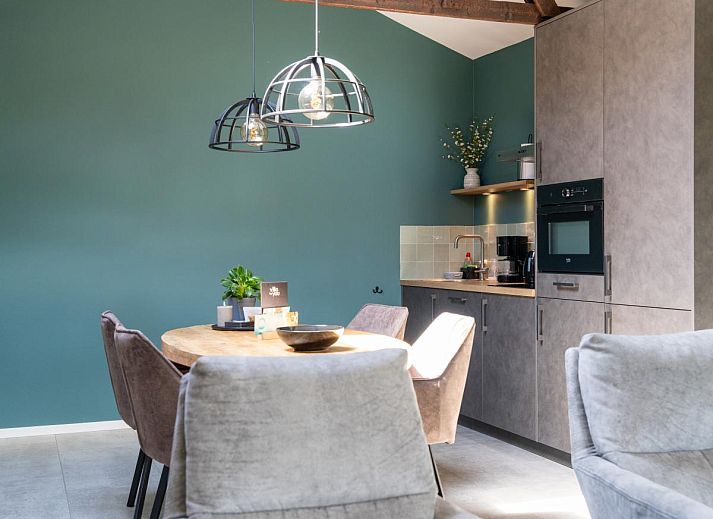 Sonnige Terrasse am Ferienhaus Regge en Weidezicht in Marle, Salland, Overijssel, umgeben von bluehenden Pflanzen.