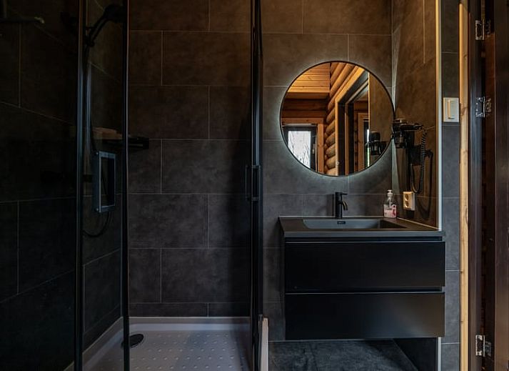 Dubbele houten vakantiehuizen in Ommen, Overijssel, omringd door een groene tuin in de Vechtstreek.