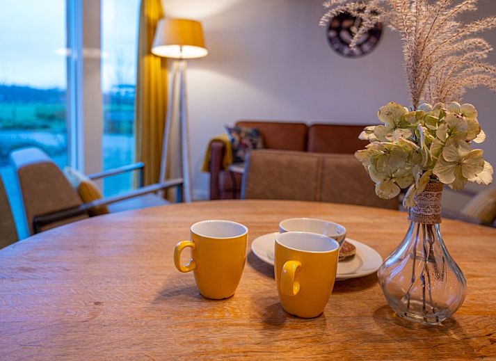 De Bosuil vakantiehuis in Punthorst, Overijssel, met bloeiende tuin en schommel in landelijke omgeving.