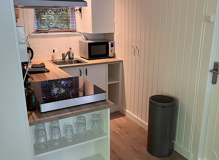 Gezellige veranda bij vakantiehuis OV703 in Beerze, Vechtstreek, Overijssel, met schommelstoel en tuinzicht voor ultieme ontspanning.