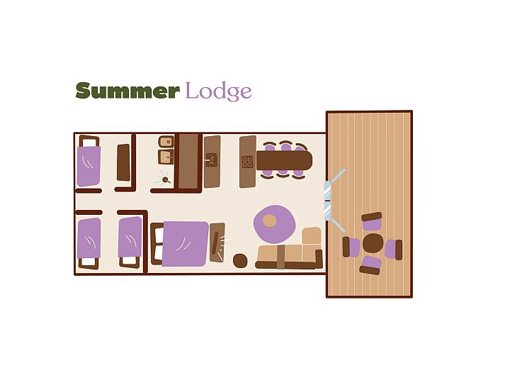 Terrasse des Ferienhauses Summer Lodge in Beerze, Overijssel, umgeben von Natur in der Region Vecht.