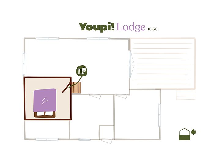 Entspannen Sie sich auf der Veranda der Youpi! Lodge, einer Glamping-Lodge im bewaldeten Beerze, Region Vechta, Overijssel.