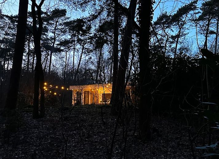 Gemuetliches Wohnzimmer im Ferienhaus in Dalfsen, Vechtstreek, Overijssel mit moderner Einrichtung und Blick auf die Natur.