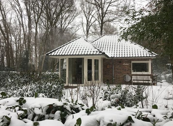Moderne Kueche im Ferienhaus in Dalfsen mit Blick auf die gruene Umgebung.