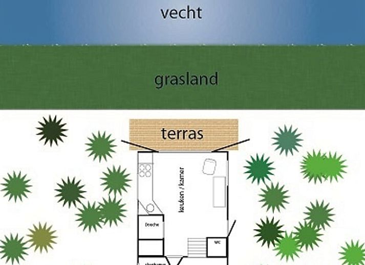 Dining area in Holiday Home in Dalfsen, Overijssel, with large window overlooking the Vecht region and the water.