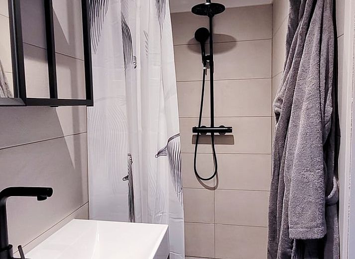 Entspannen Sie sich auf der Terrasse des Ferienhauses in Balkbrug, Vechtstreek, mit Sauna und bequemen Liegestuehlen, im gruenen Overijssel.