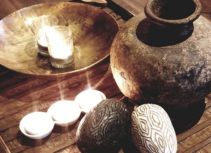 Stilvolles Wohnzimmer des Ferienhauses in Rheezerveen, Vechtstreek, Overijssel mit moderner Einrichtung und Zugang zum Wintergarten.