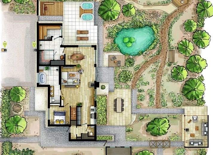 Exterior of Cottage in Rheezerveen, Vecht region, Overijssel with atmospheric lighting in the evening.