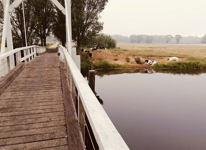 Gezellige slaapkamer in Vakantiehuisje in Giethmen, Vechtstreek, Overijssel met warme verlichting en houten accenten.