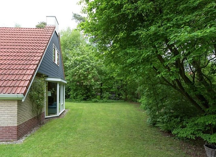 Open keuken en zithoek in vakantiehuis Huisje in Lemele, Overijssel voor een gezellige sfeer.