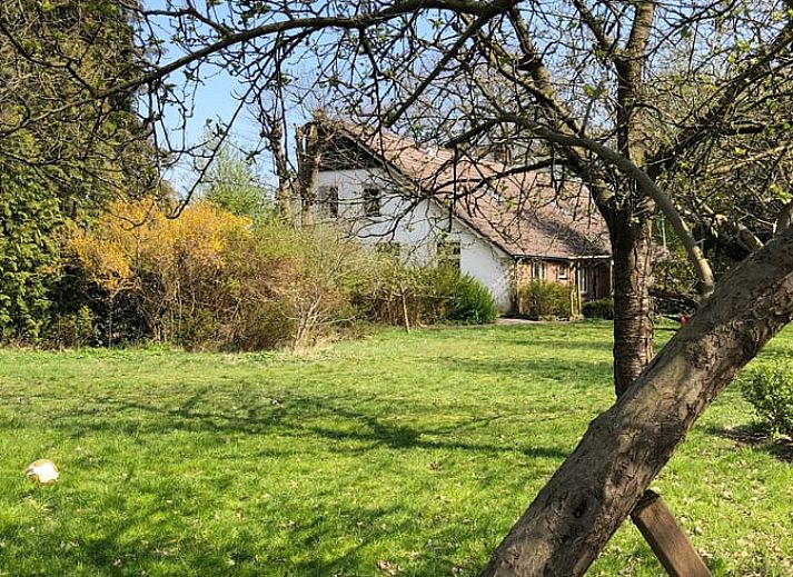 Gezellige eetkamer in Vakantiehuisje in Den Velde, Overijssel, met rustieke houten tafel en sfeervolle inrichting in de Vechtstreek.
