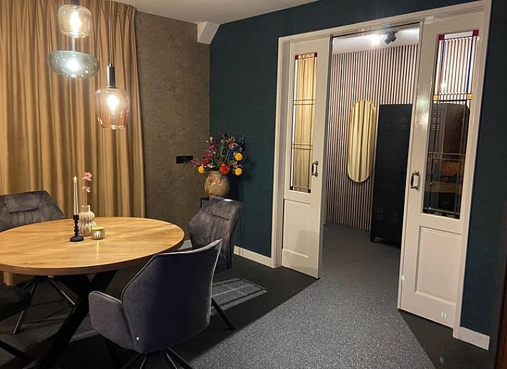 Atmospheric terrace at cottage in Kloosterhaar, Vechtstreek, Overijssel with evening lighting.