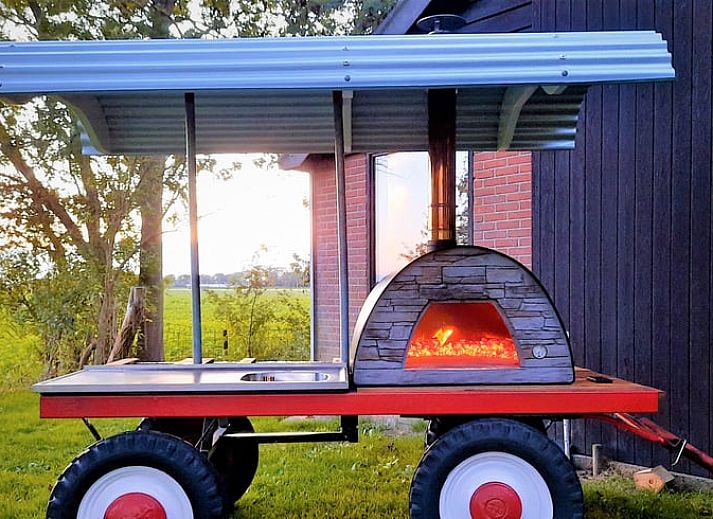 Modern kitchen in Cottage in Giethoorn, vacation home in Northwest Overijssel, with stylish decor and spacious countertops.