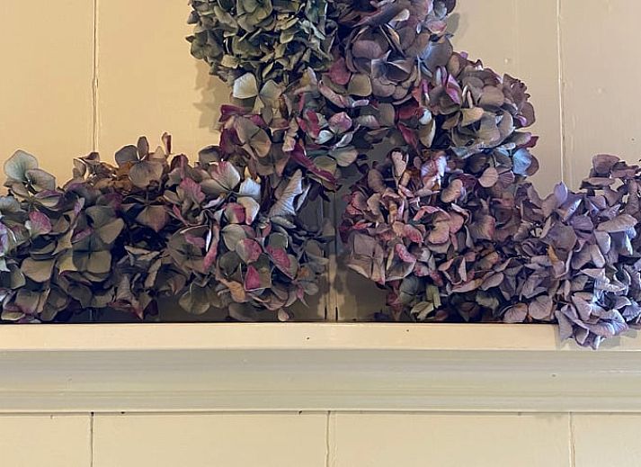 Gemuetliches Wohnzimmer im Ferienhaus in Giethoorn mit Kamin und bequemen Sitzgelegenheiten.