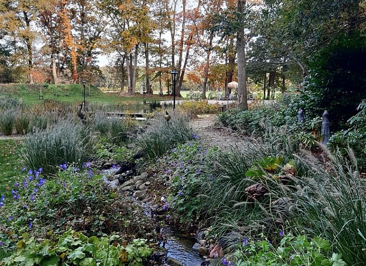 Charming facade of Holiday Home in De Bult, Overijssel, with flowering hydrangeas and an inviting entrance.