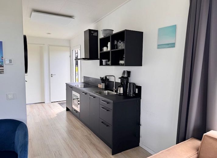 Gezellige woonkamer in de vrijstaande woning in Kampen, Overijssel, met moderne inrichting en uitzicht op groene tuin.