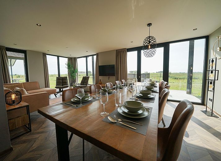 Detached house in Kampen, a modern vacation home in Northwest Overijssel with a thatched roof and terrace, surrounded by green nature.