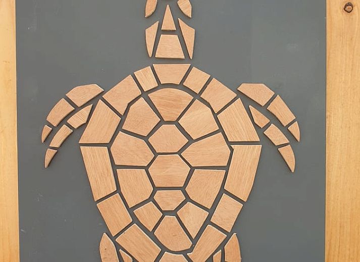 Rustikaler Picknicktisch am Ferienhaus in IJhorst, Overijssel, mit bunten Blumen.