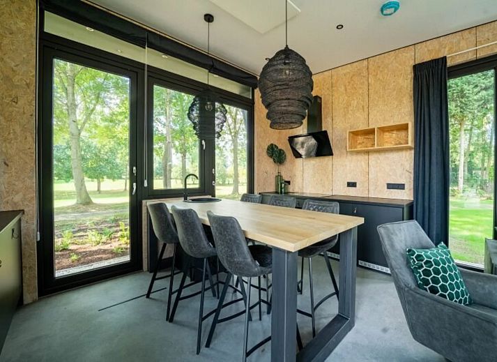 Detached house in IJhorst, a modern vacation home surrounded by nature in Northwest Overijssel, with a spacious veranda and green views.