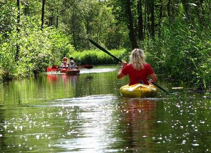 Ferienhaus OV271 in Tuk, Nordwest Overijssel, Backsteinfassade mit Fenstern und gruenem Garten.