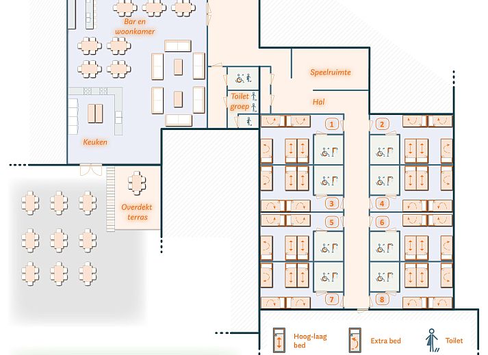 Comfortabele slaapkamer in vakantiehuis OV670, Blokzijl, Overijssel met natuurthema en moderne bedden.