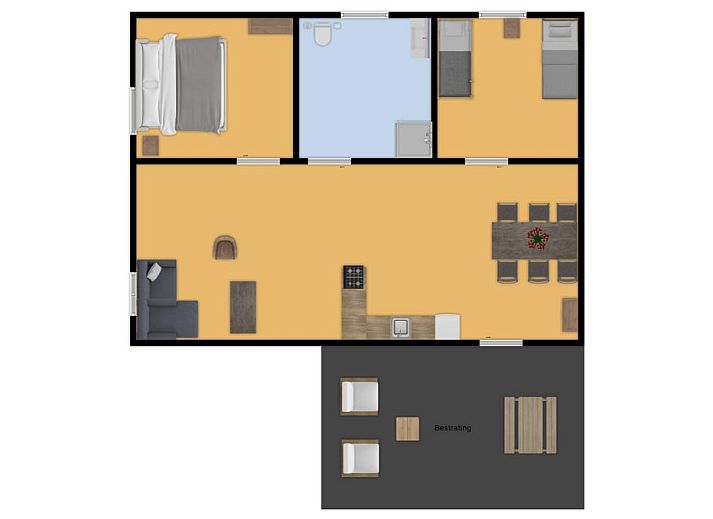 Indoor area of Safaritent Nieuweroord in Doorn, Utrechtse Heuvelrug, with wooden interior and kitchen in glamping lodge.