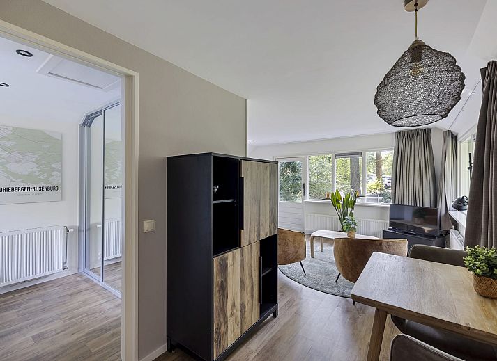 Bungalow Anderstein in Doorn, Utrechtse Heuvelrug mit sonniger Terrasse und Liegestuehlen inmitten der Natur.