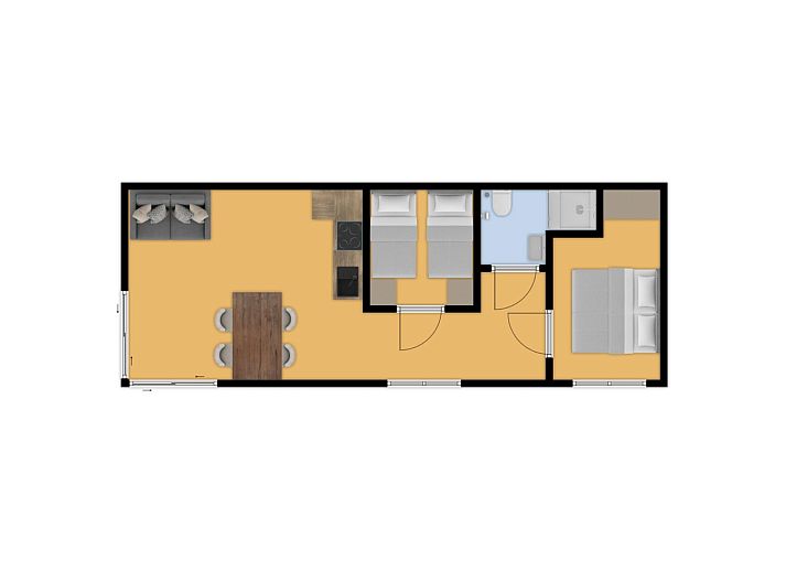 Cozy living room in Bungalow Noordhout, Doorn, overlooking green surroundings Utrechtse Heuvelrug.