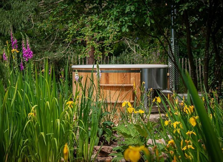 Bubbelbad met uitzicht op de natuur bij Huisje in Woudenberg, Utrechtse Heuvelrug.