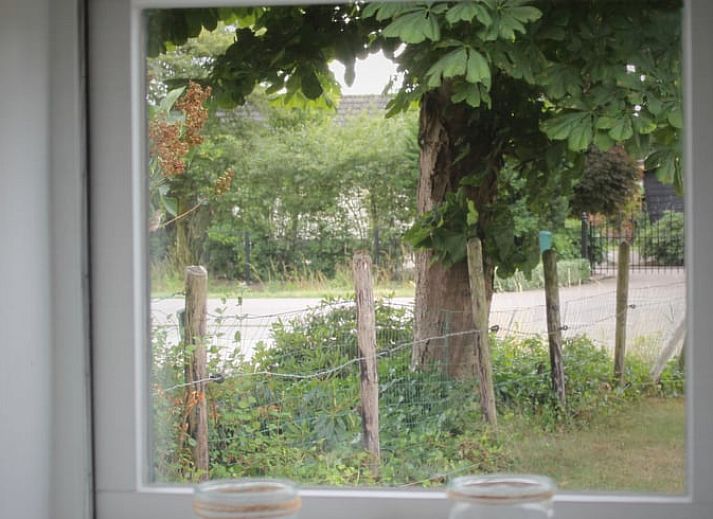 Geniessen Sie die Aussicht auf die Landschaft von der Terrasse des Huisje in Achterveld in Utrechtse Heuvelrug, Utrecht.
