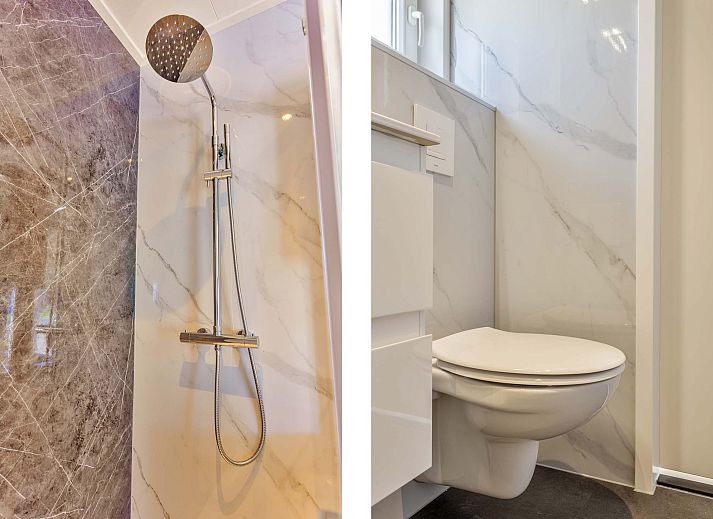 Tiny house 3 persoons in Lexmond, Utrecht met moderne buitenkant en groene tuin.