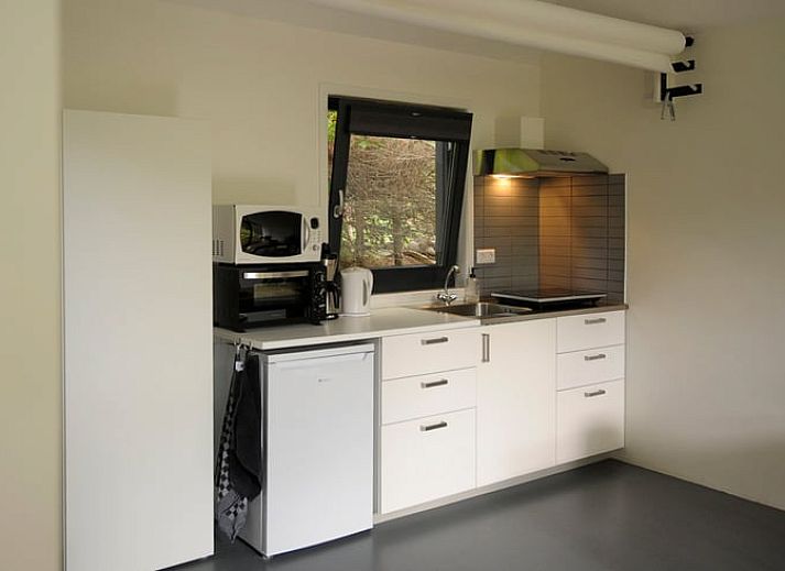 Gezellige binnenplaats van Vakantiehuisje in Bilthoven, Utrecht, met houten gevel.